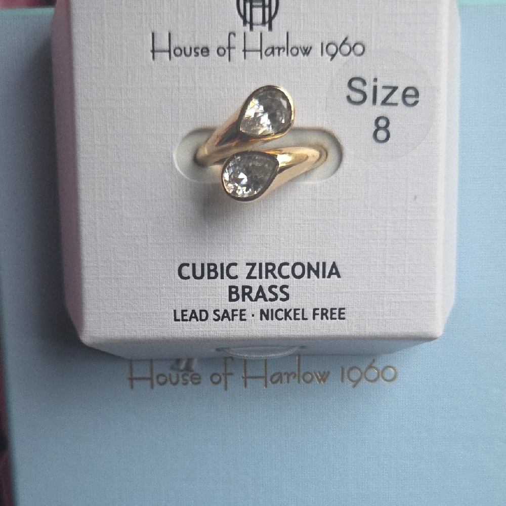 House of Harlow 1960 Gold and Clear Zirconia Ring